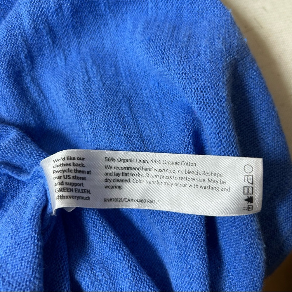 Eileen Fisher Sweater Cardigan Sz L Short Sleeve Blue Organic Linen Cotton Open - Picture 6 of 7